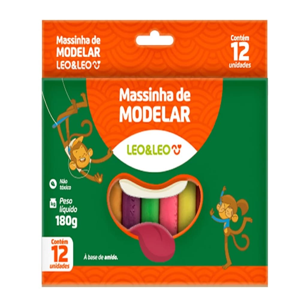 Massa Massinha de Modelar Colorida 180G com 12 massinhas Leo&Leo