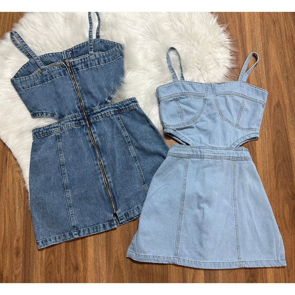 Vestido Jeans Femininos Corte na cintura Curto moda moderna