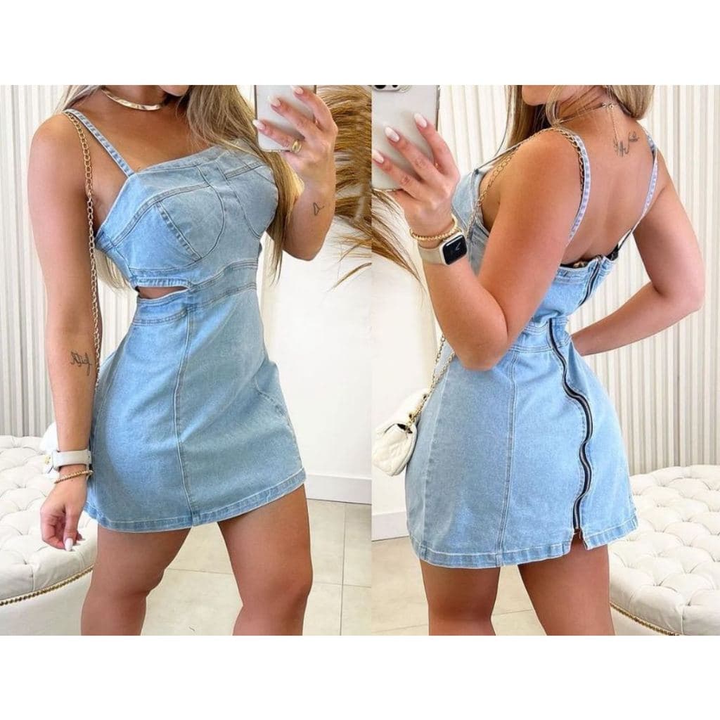 Vestido Jeans Corte na cintura Curto  Femininas