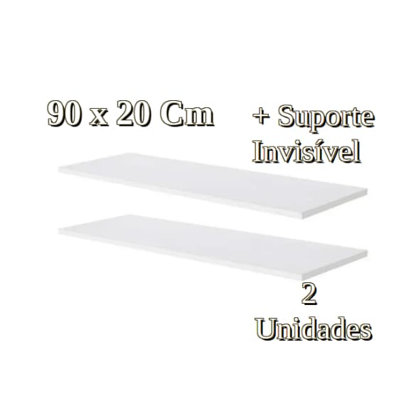 2 Prateleiras Lisa Mdf 15mm Branco 90x20 Cm Com Suporte Invisível e Bucha