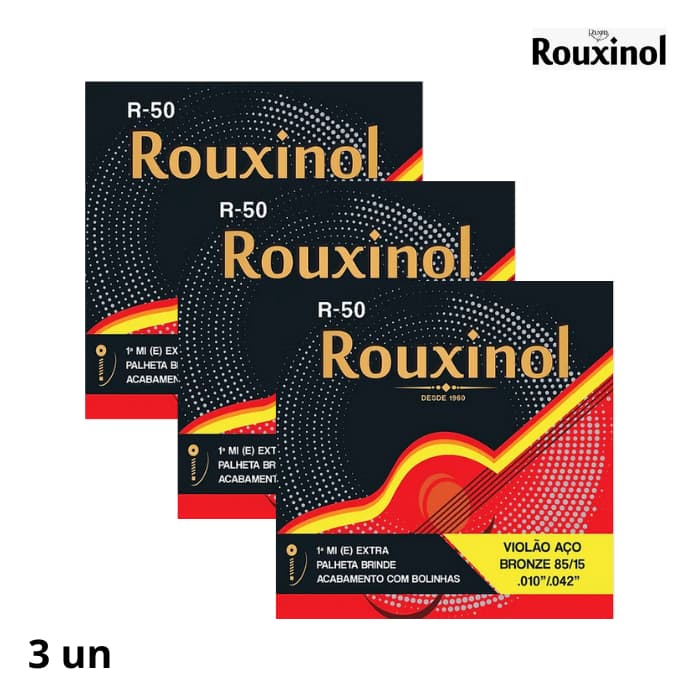 Kit 3 Encordoamentos Rouxinol Violao Aço R-50