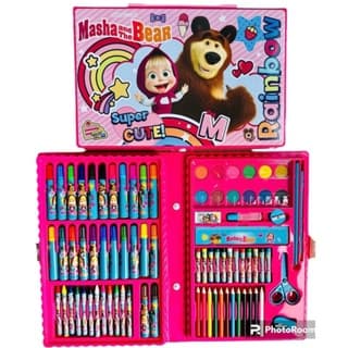 Estojo Maleta de Pintura Infantil Escolar Com 86 Peças - Personagem Masha e o Urso