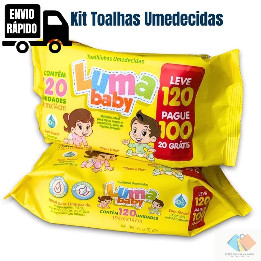 Toalhas Lenços Umedecidas Kit Pacote com 120 Unidades