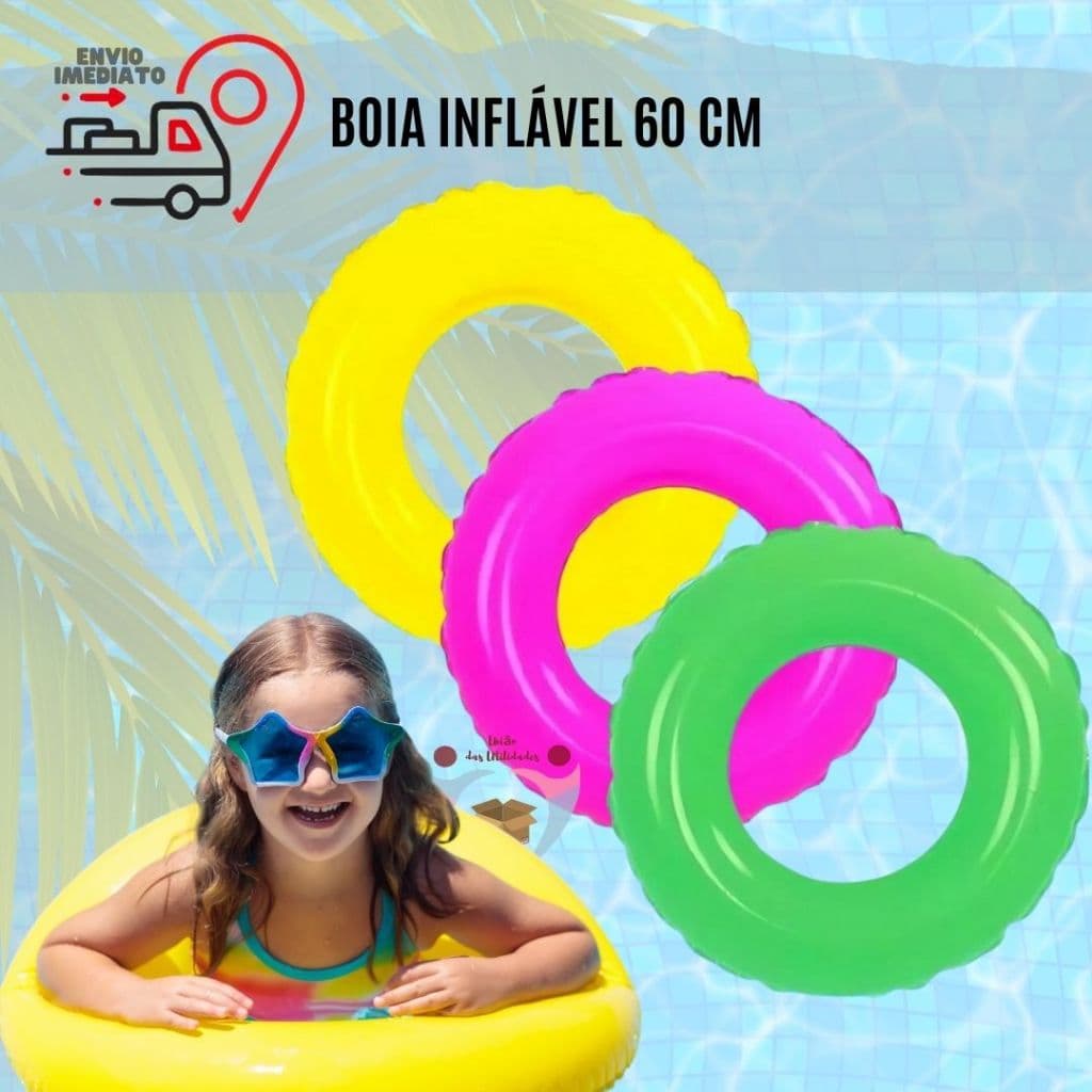 Boia Bóia Inflável Circular Infantil Redonda de Piscina 60 cm para Criança Praia Piscina Colorido