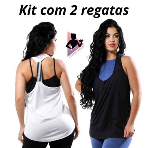 Kit Com 2 Regatas Feminina Lisa Com Recorte Cavado Nas Laterais Com Elástico Nas Costas Para Usar Na Academia Ou Dia Dia