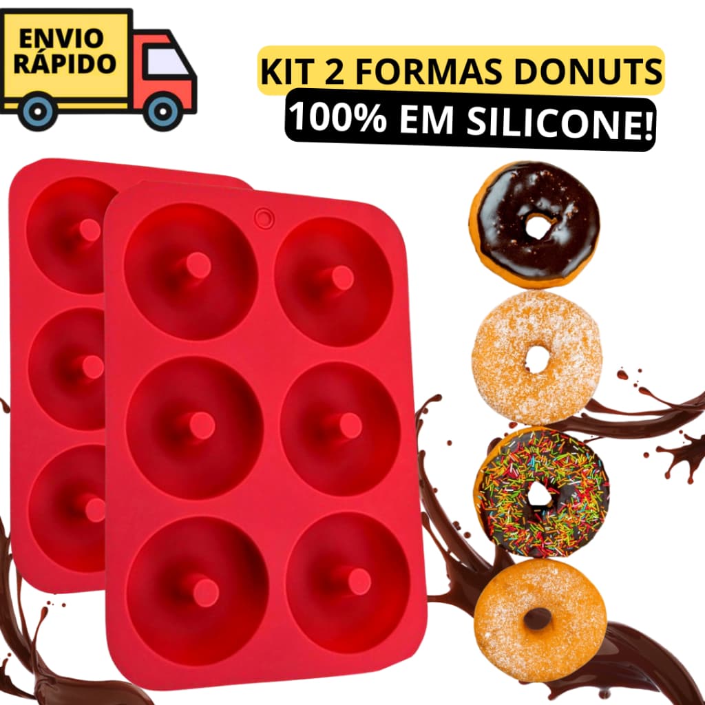 Kit 2 Formas Donuts E Rosquinhas De Silicone Resistente 6 Cavidades De 26 cm
