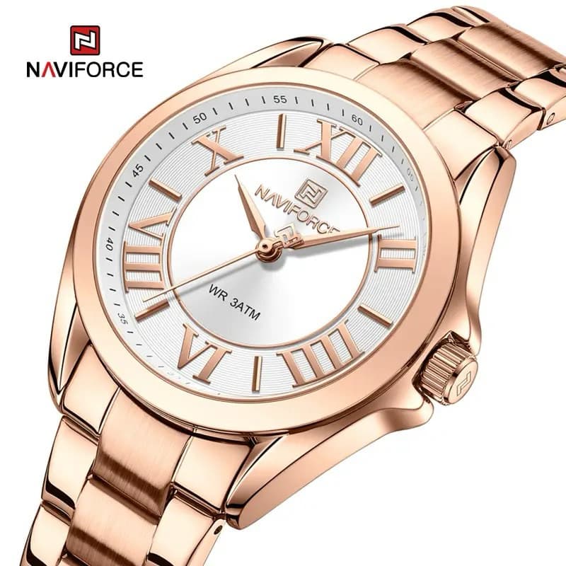 NAVIFORCE 2023 Relógio Feminino Moda casual Rose Gold Lady watch Movimento Seiko De Aço Inoxidável Para Mulheres NF5037