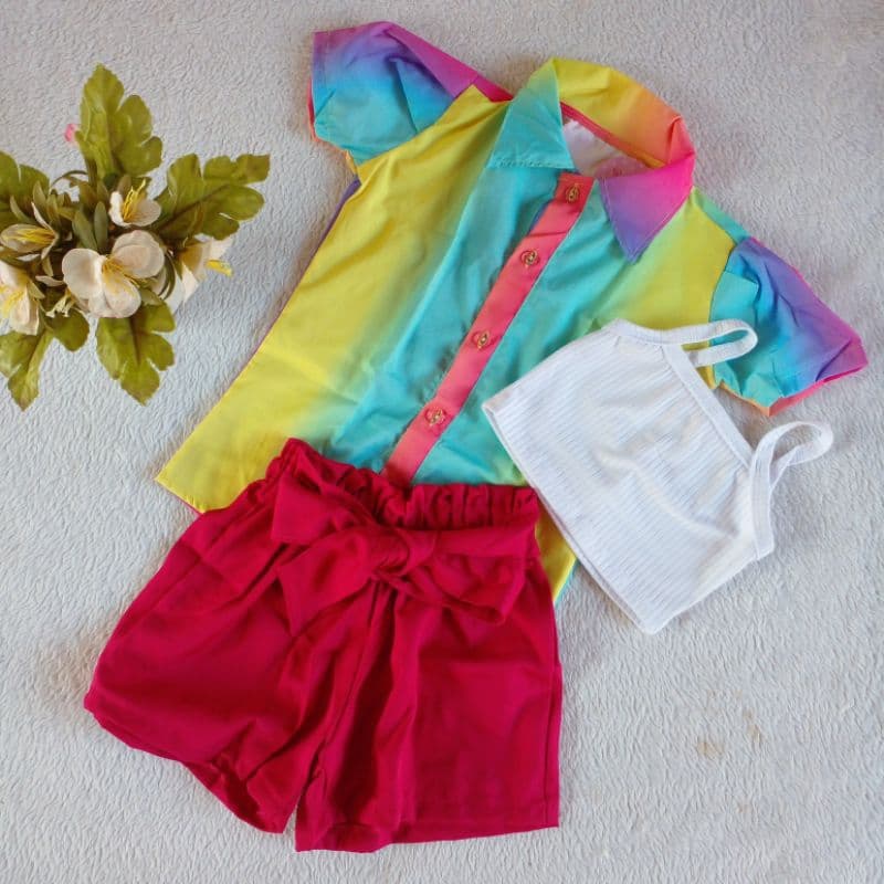 Conjunto menina infantil  Tieday 3 peças triconjunto menina