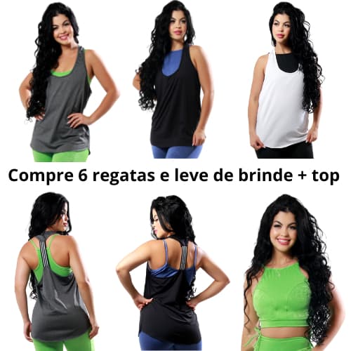 Kit Com 6 Regatas Feminina Lisa Com Recorte Cavado Nas Costas Com Elástico Para Revenda E Ganhe 1 Top De Brinde