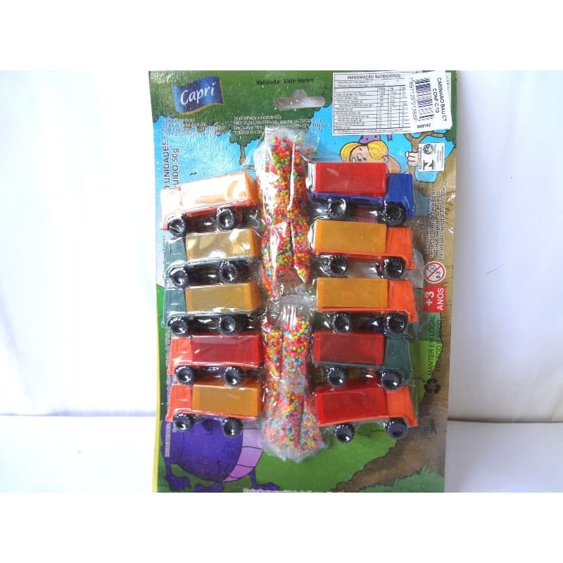 Cartela com 10 pacotes de balinhas e 10 carretinhas, prendas, festas, brincadeiras, brindes