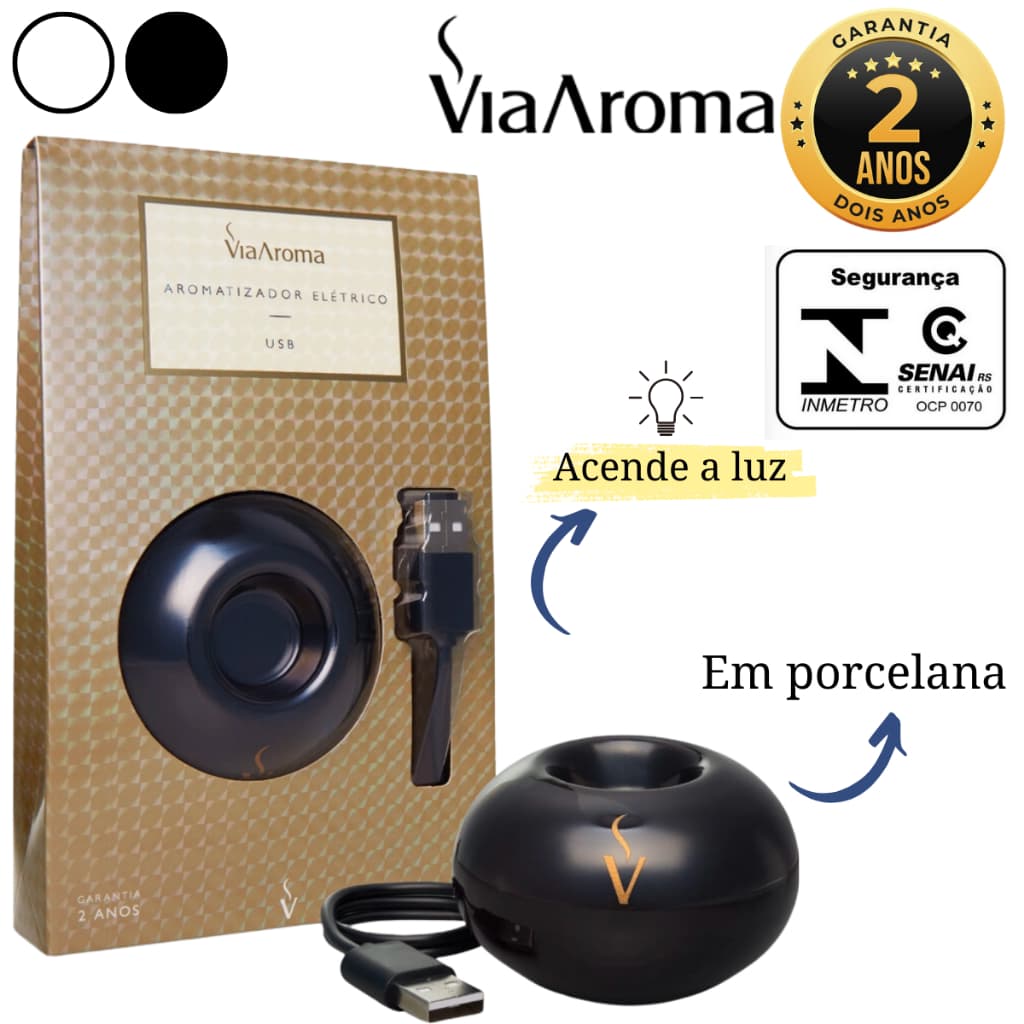 Aromatizador Porcelana Elétrico Difusor USB Via Aroma com Luz
