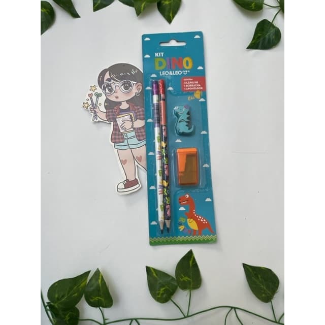 Kit Lápis Hb Dino 4 Peças Leo e Leo