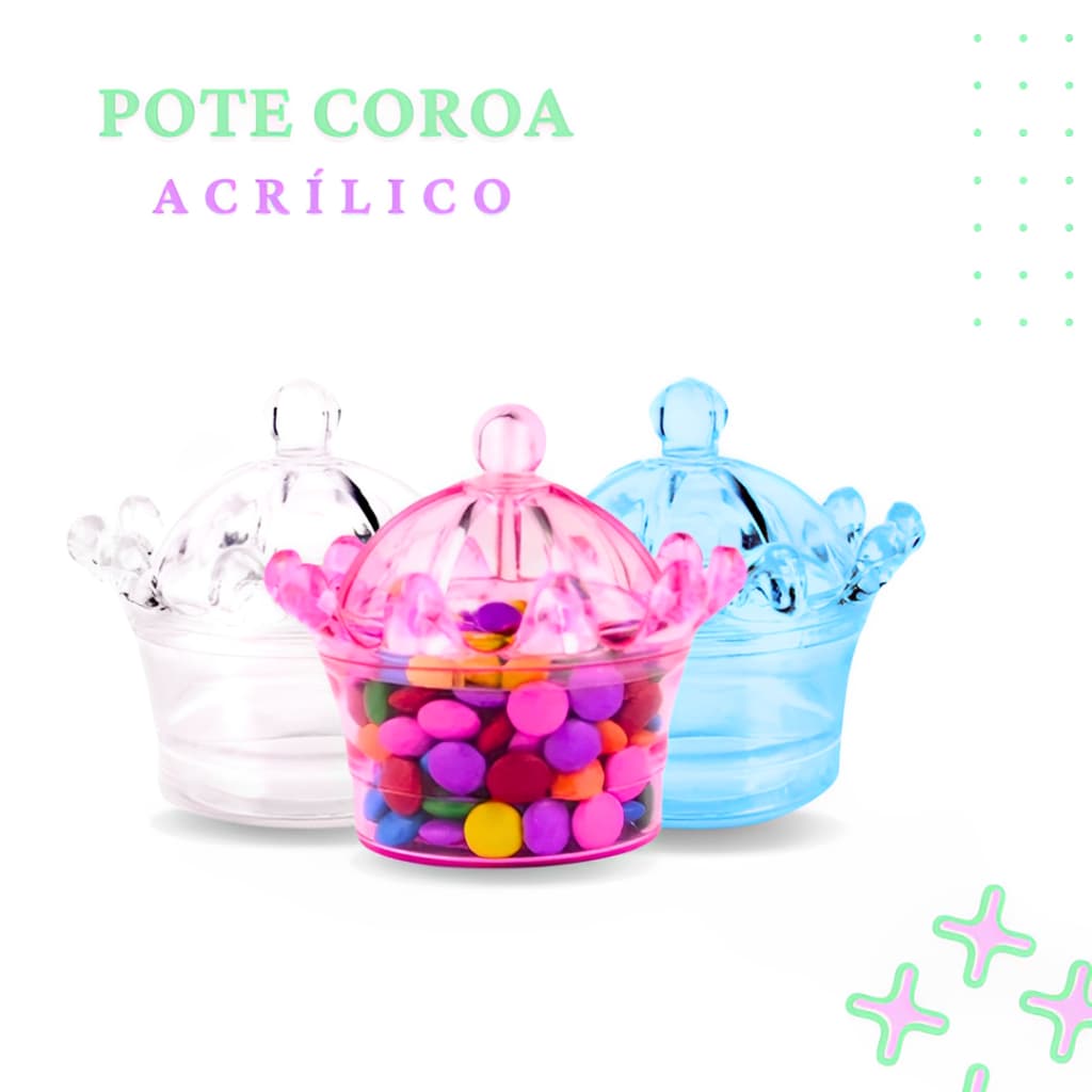 20 Mini Pote Coroa Real Acrílico Decoração Lembrancinha Porta Doces Balas Festa Infantil Centro De Mesa