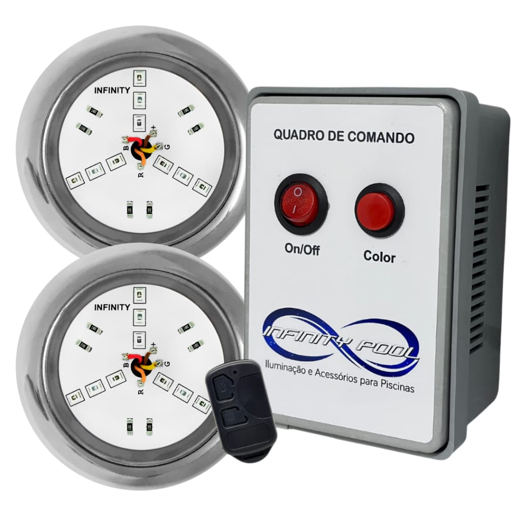 Kit Iluminação Piscina 2 Super Led 6w Rgb Inox + Comando 60w