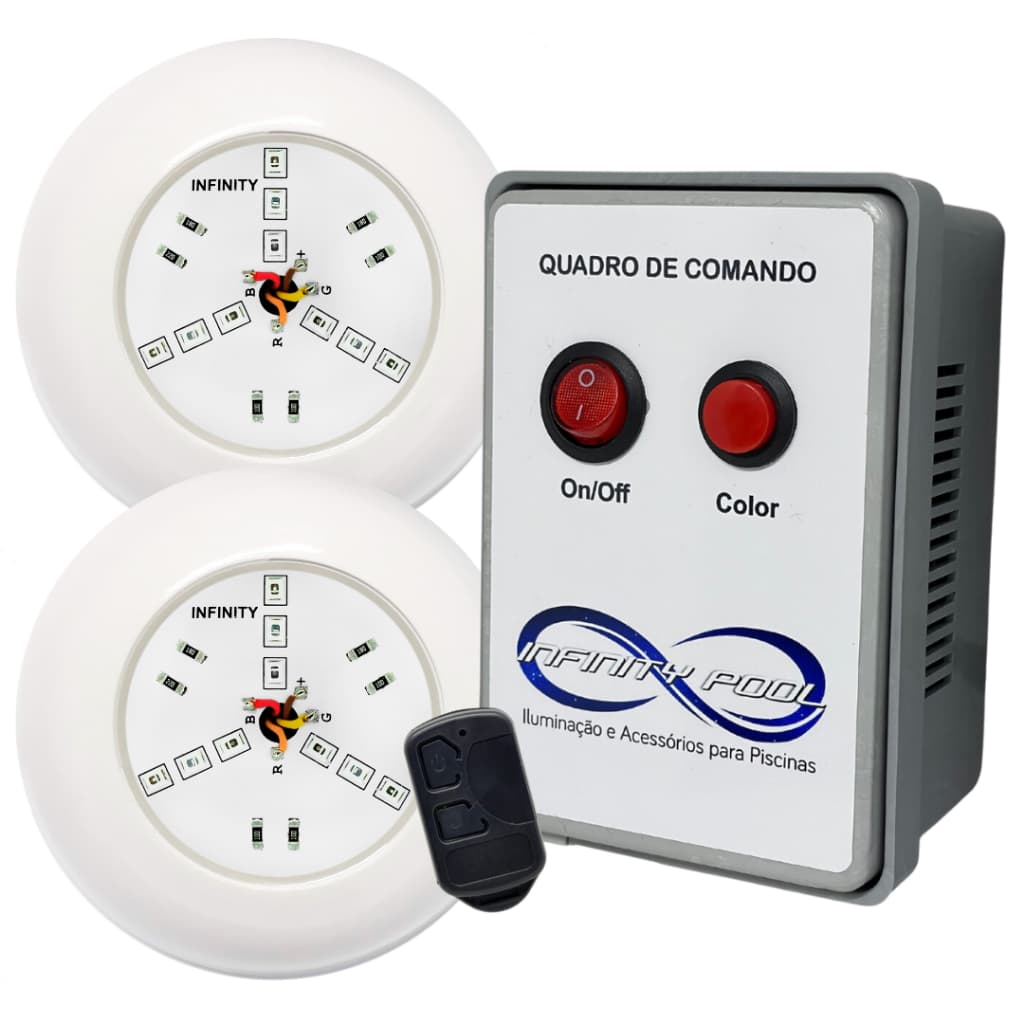 Kit Iluminação Piscina 2 Super Led 6w Rgb Abs + Comando 60w