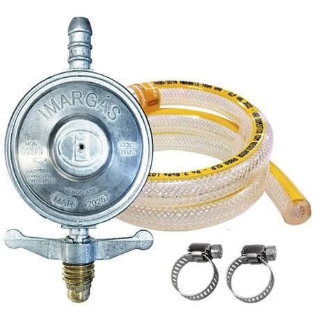 Registro Regulador de Gás kit com Mangueira 1,25m e 2 Abraçadeiras para Fogão - 1 kg/hora