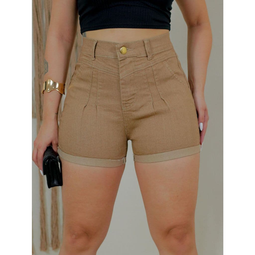 Shorts jeans feminino, cintura alta, com elastano