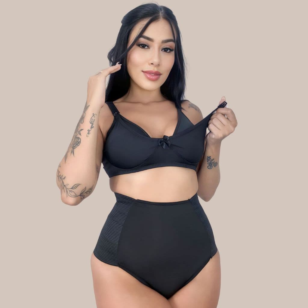 Kit Maternidade Sutiã Amamentação MICROFIBRA + CALCINHA Cinta Modeladora Pós Parto.