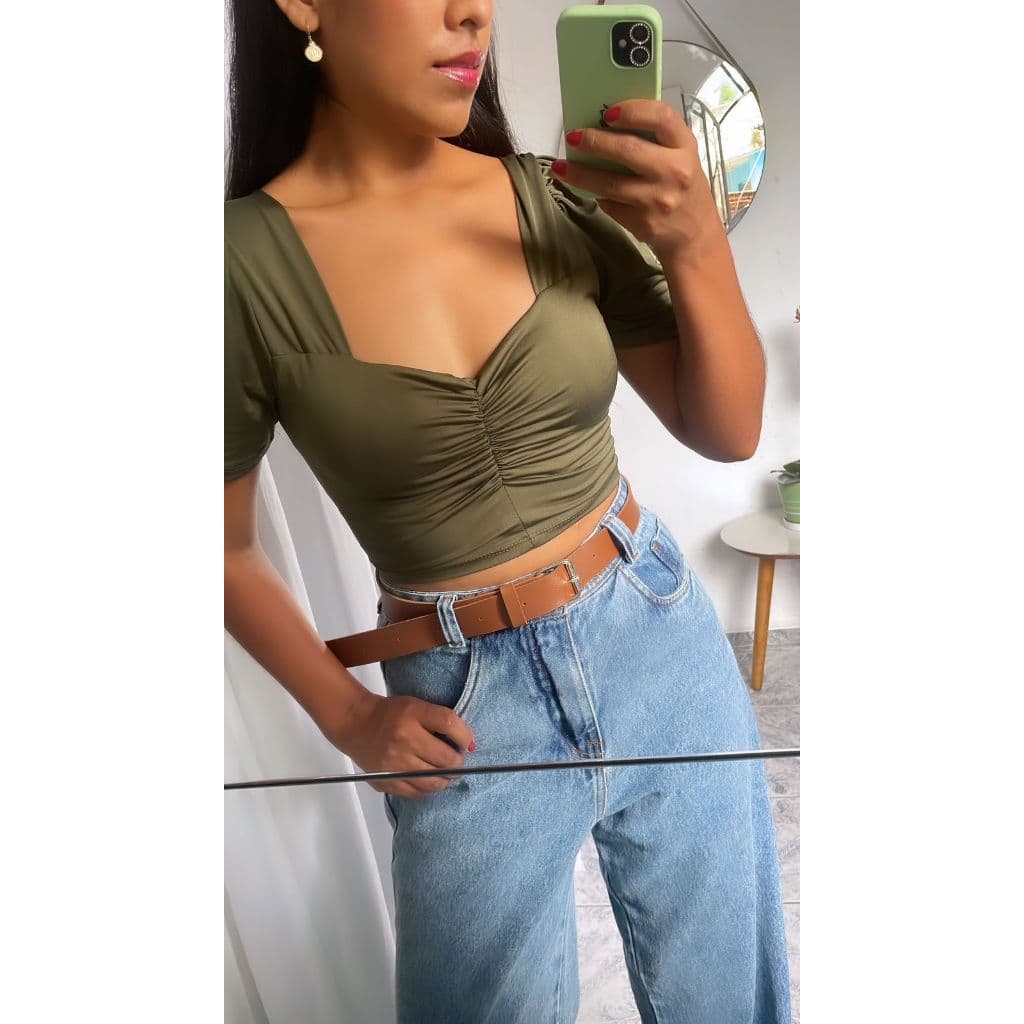 Cropped Feminino Manga Princesa Bufante Drapeado na frente novidade