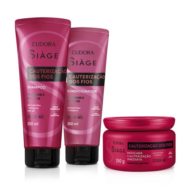 Kit Siàge Cauterização dos Fios Shampoo 250ml + Máscara Capilar 250ml + Condicionador 200ml Eudora