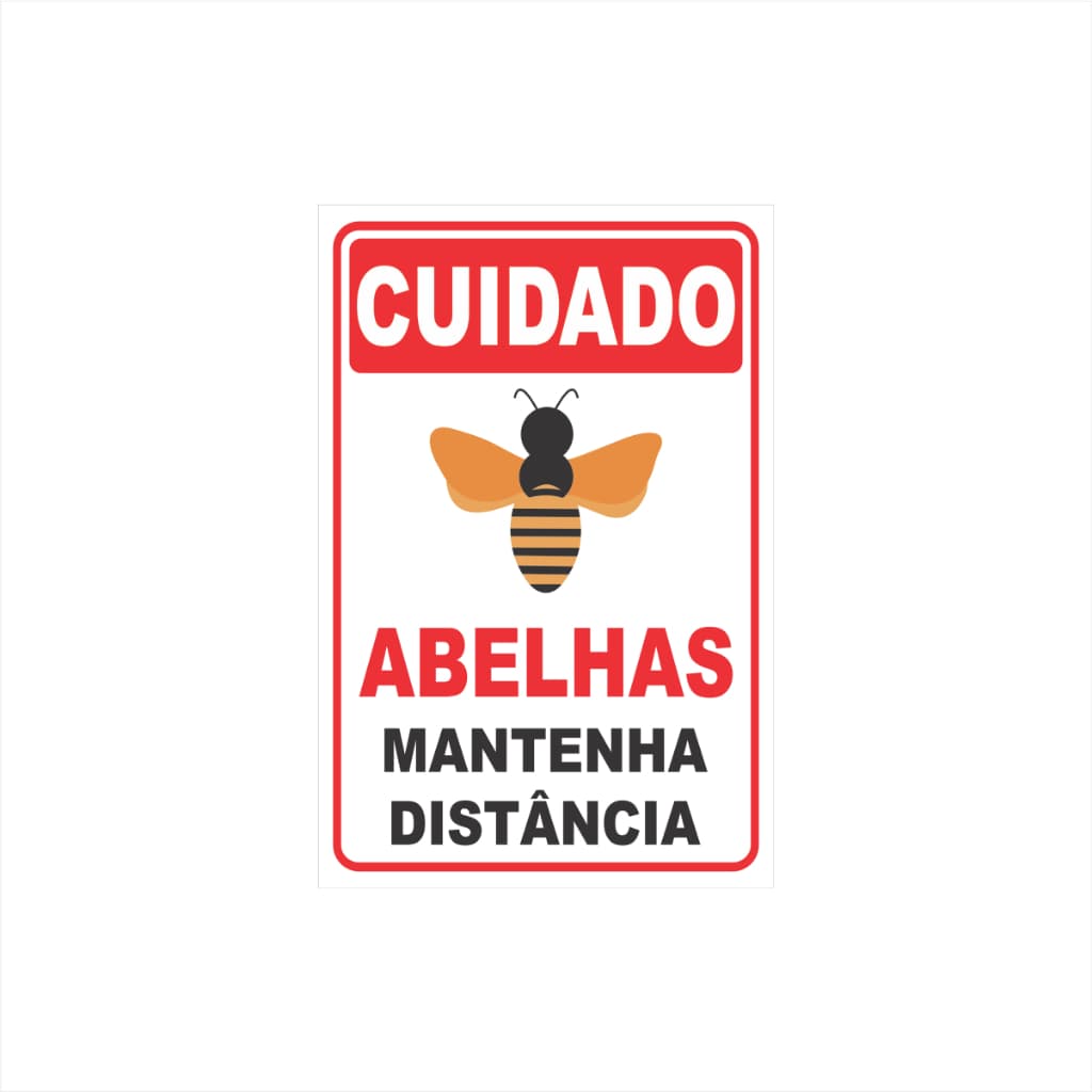 Placa Cuidado Abelhas Mantenha Distância 30x20cm
