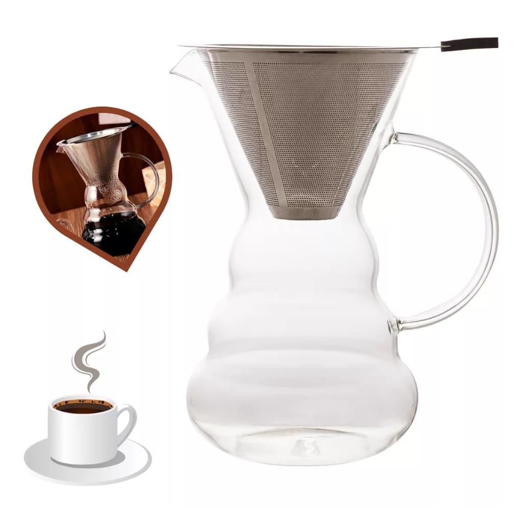 Cafeteira De Vidro Jarra De Café E Filtro Coador Inox 500ml