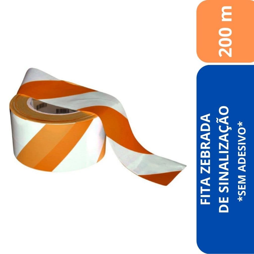 FITA ZEBRADA DE SINALIZAÇÃO E ISOLAMENTO LARANJA E BRANCA 200M
