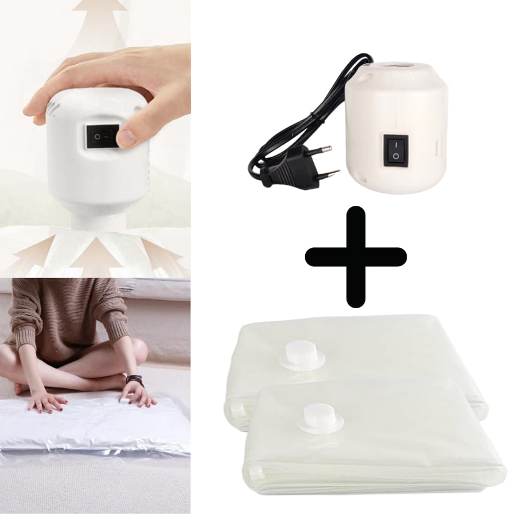 Kit com 02un Saco organizador P/ Embalar A Vácuo Plástico Transparente  e 01 Bomba Elétrica 110v MIMI