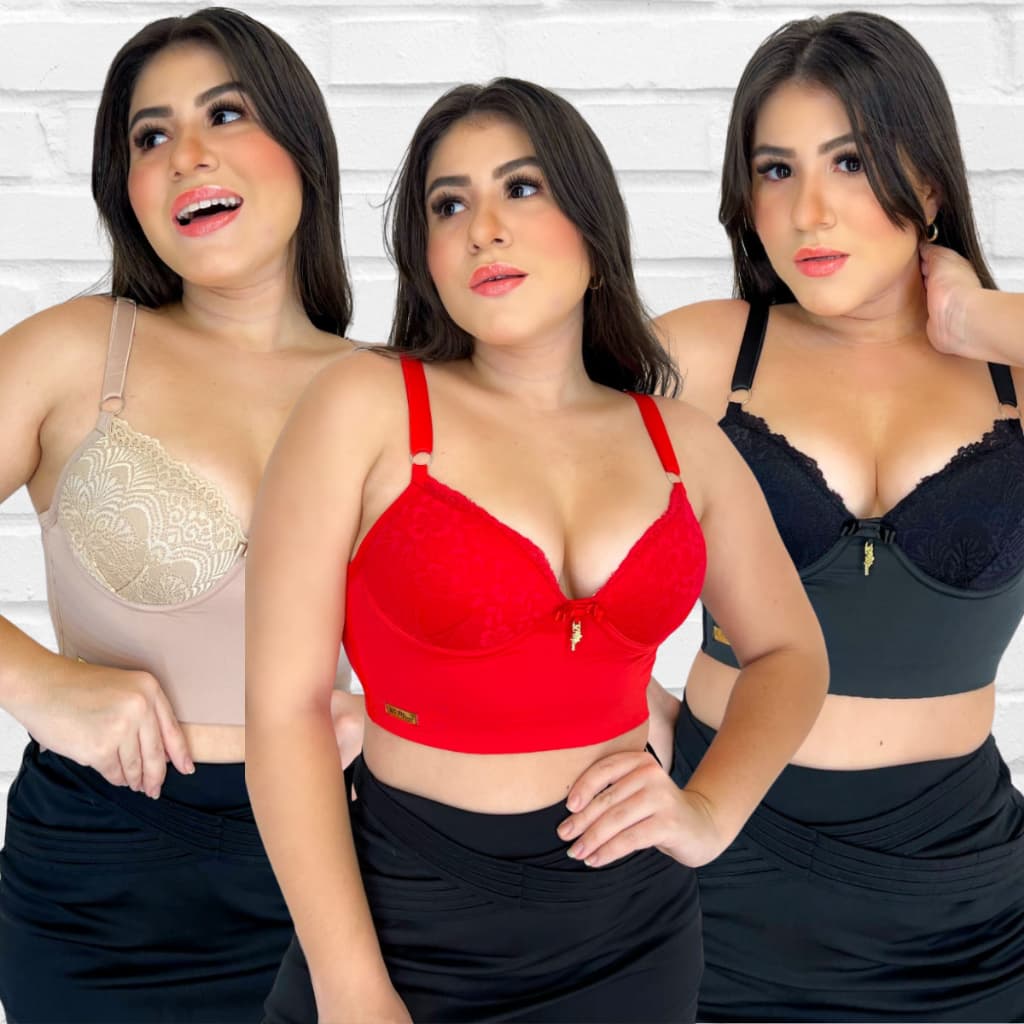 KIT COM 3 SUTIÃ REFORÇADO COM BOJO E ALÇAS REGULAVEIS SUSTENTAÇÃO LATERAL LARGA