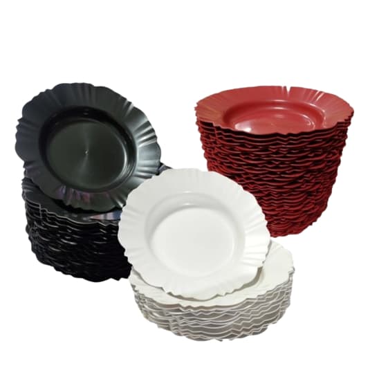 Kit com 50 Pratos Redondos com Bordas de Plástico