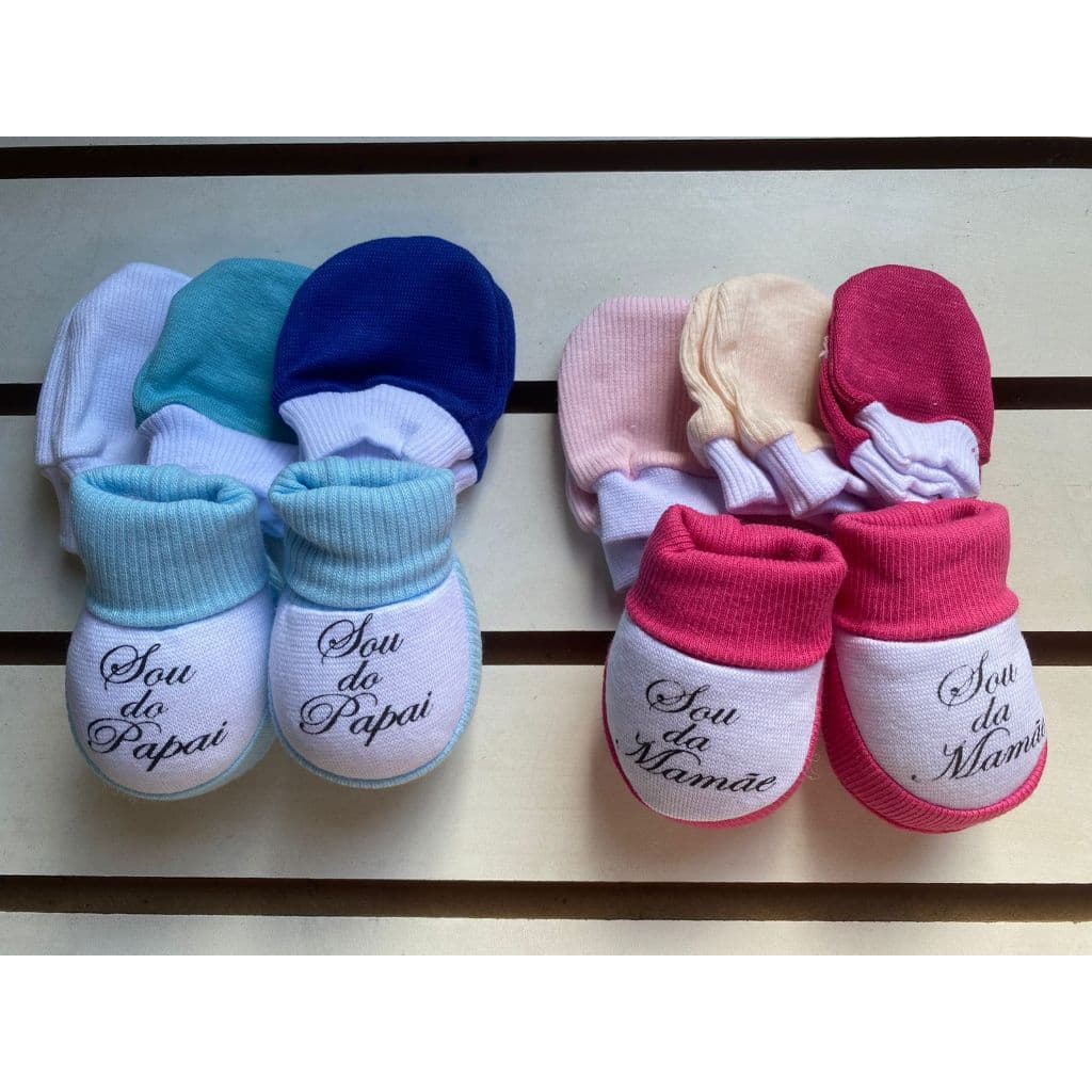 Kit Pantufa frase com 3 pares de luvas para bebê menina e menino
