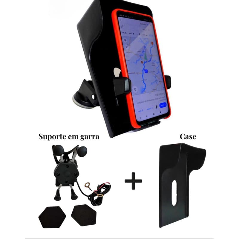 Capa E Suporte Para Celular Antifurto Protetora Sol P/ Moto Suporte em garra com USB