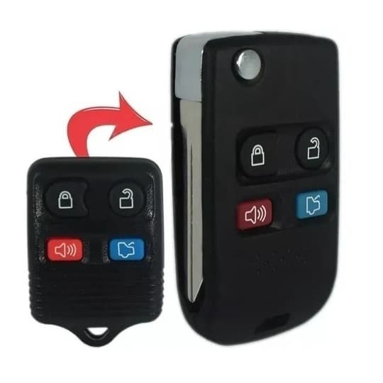 Capa Carcaça Chave Canivete Adaptação Ford Ranger 3 Botões + Pânico Com Lâmina Yale