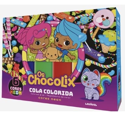 Cola colorida Neon  - cola colorida neon 6 cores da coleção Os Chocolix