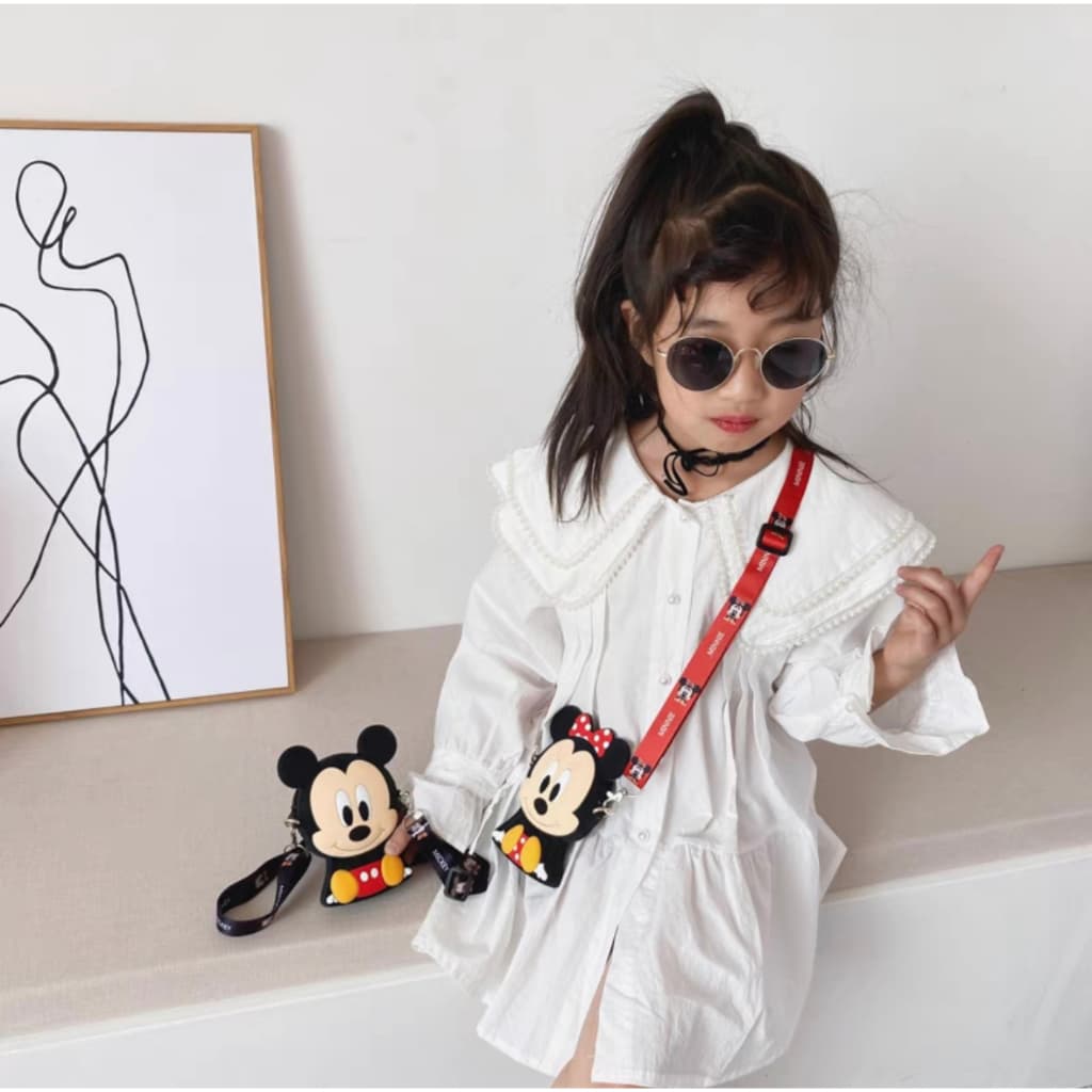 Bolsinha Infantil Silicone Mickey Minnie Disney Ajustável fofa