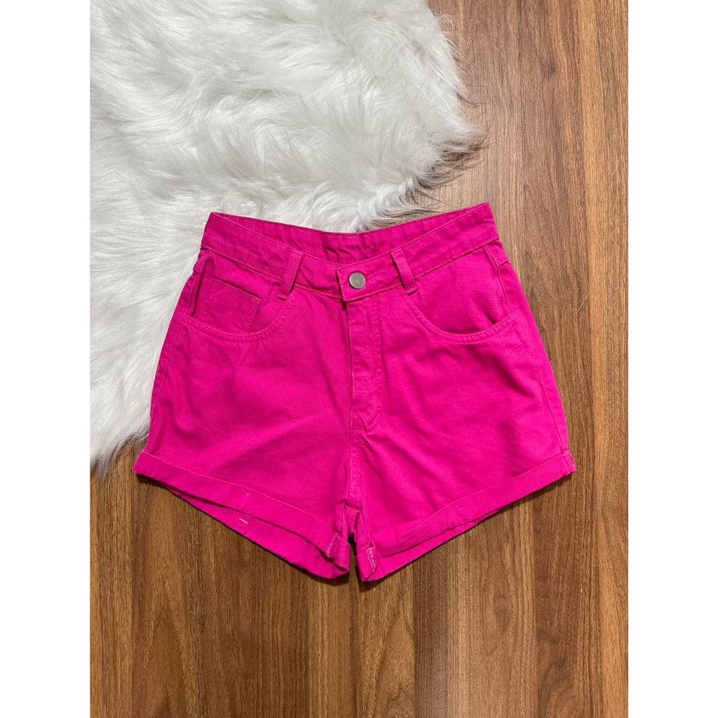 Short Jeans mon colorido cintura alta liso sem Lycra Feminino