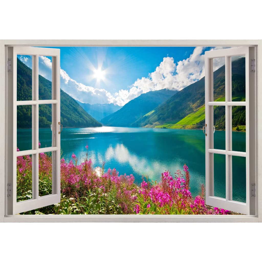 150x100cm - Adesivo Parede  Paisagem Natureza Lago Campo Md26 Imita Janela