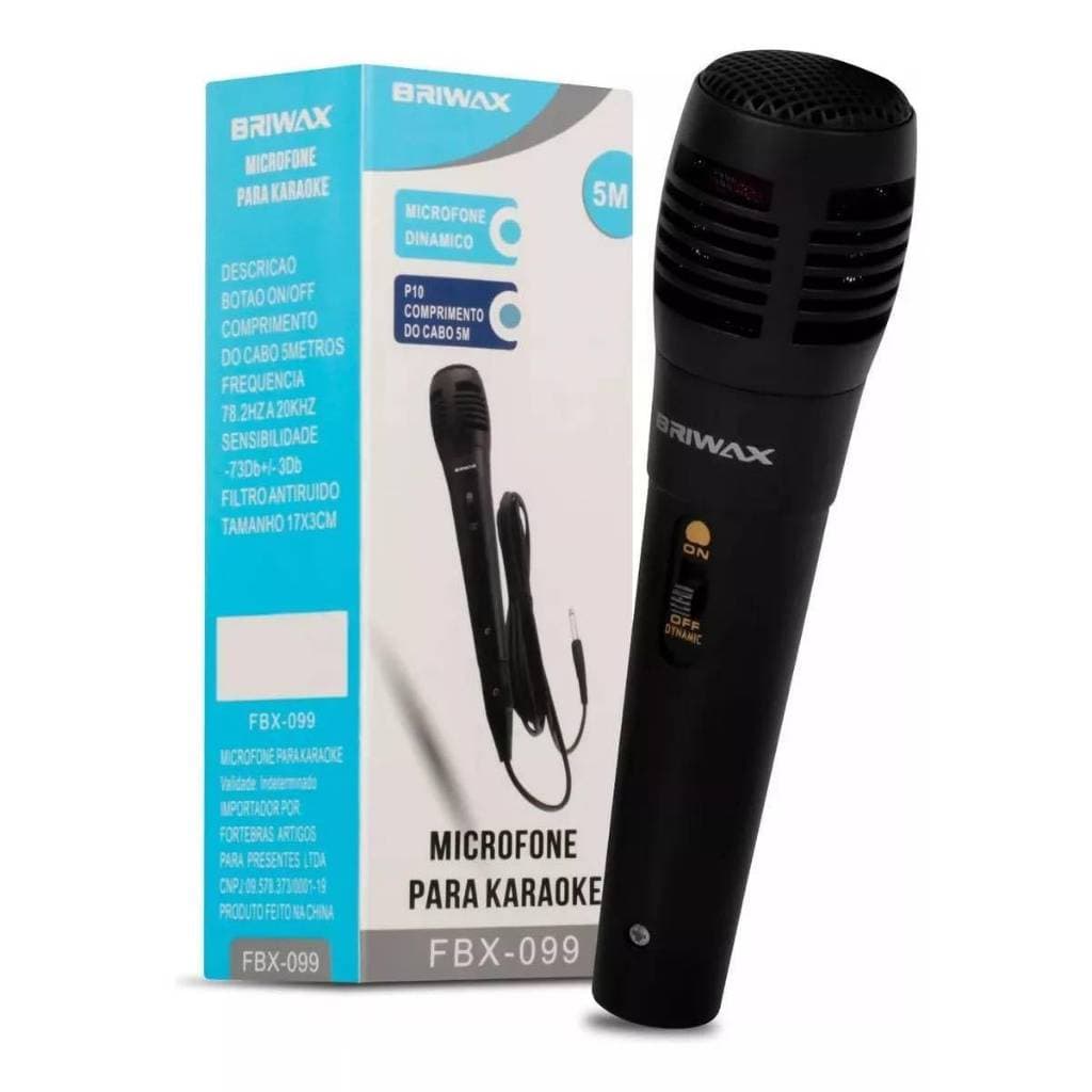 Microfone Dinâmico Cabo 5m Caixa De Som Karaokê P10