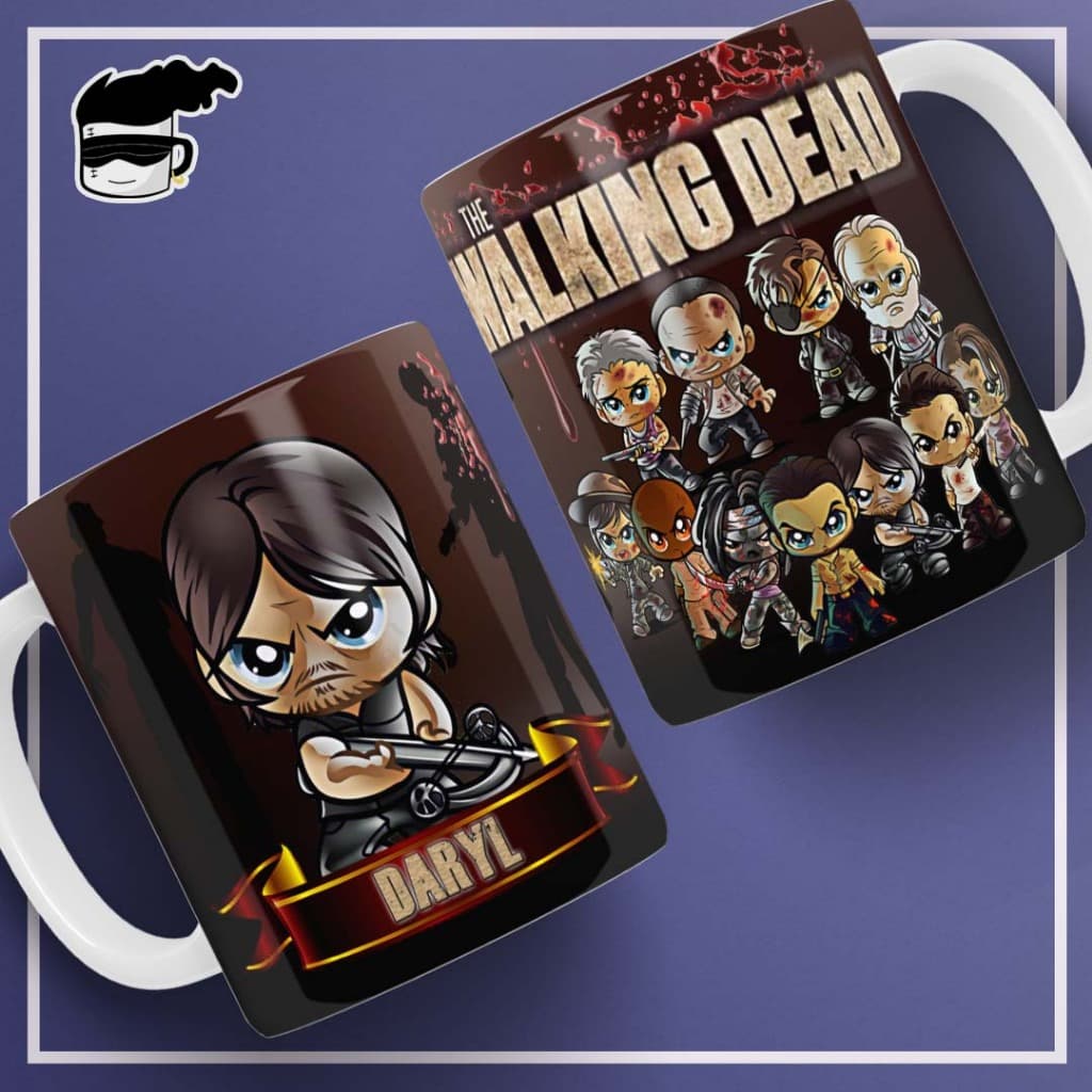 Caneca The Walking Dead Chibi Rick Daryl Michonne Xicara Porcelana 325ml