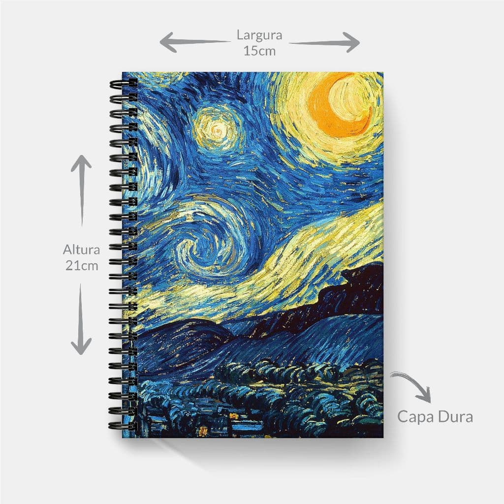 Caderno de Anotações Vincent Van Gogh Tamanho A5 15x21cm capa dura Agenda Diária Wire-o Anel Metálico
