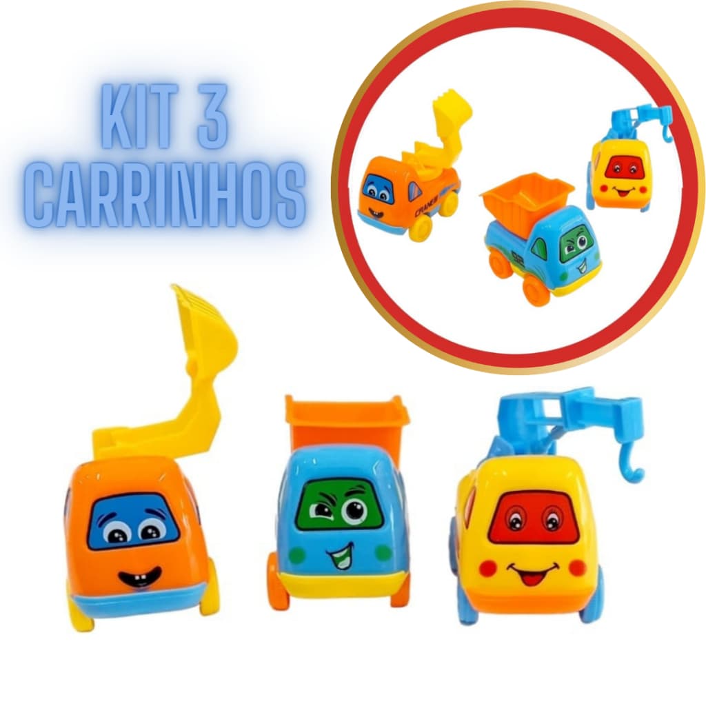Kit 3 Carrinho Construção Carro Divertido e Coloridos Escadeira, Areia e Pedra e Guindaste Criança Brinquedo