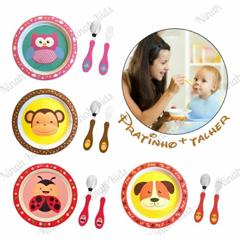 Pratinho Para Refeição Papinha Bebê com Talheres Lanchinho