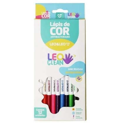 Lápis de Cor Leo Clean 12 Cores Redondo Antibacteriano Leo e Leo -  Lápis de Cor Grande 12 Cores