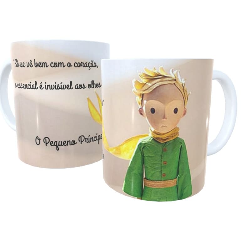 Caneca Porcelana Pequeno Príncipe frase Só se vê bem com o coração, o essencial é invisível aos olhos