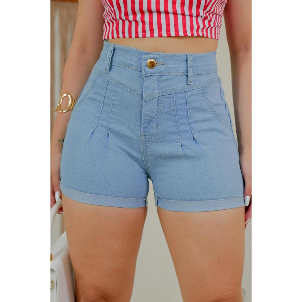 Shorts jeans feminino, cor cristal, cintura alta