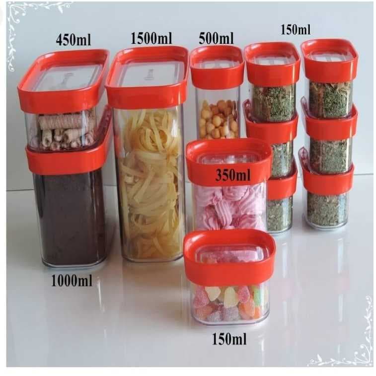 Kit 12 Potes Herméticos Para Mantimentos De Acrílico