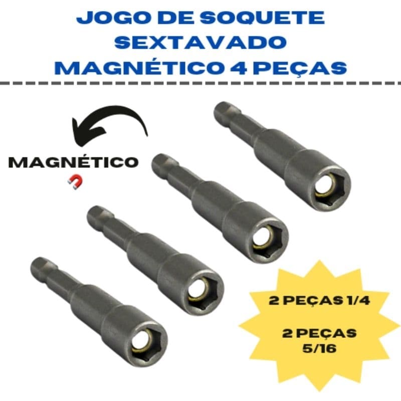 PROMOÇÃO Jogo Kit de Soquete Canhão Magnético Sextavado 4 Peças