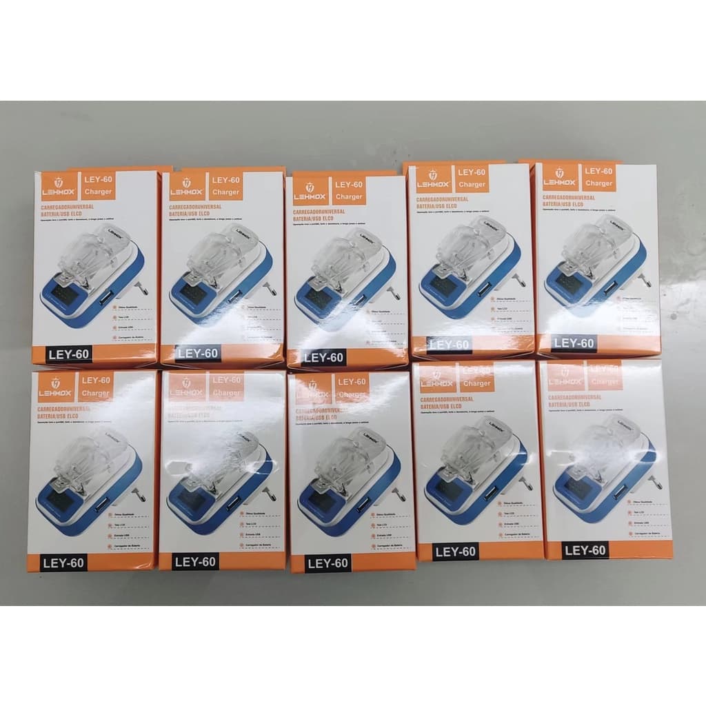 kit 10 Carregador Universal para Baterias com Saída USB Lehmox - LEY-60