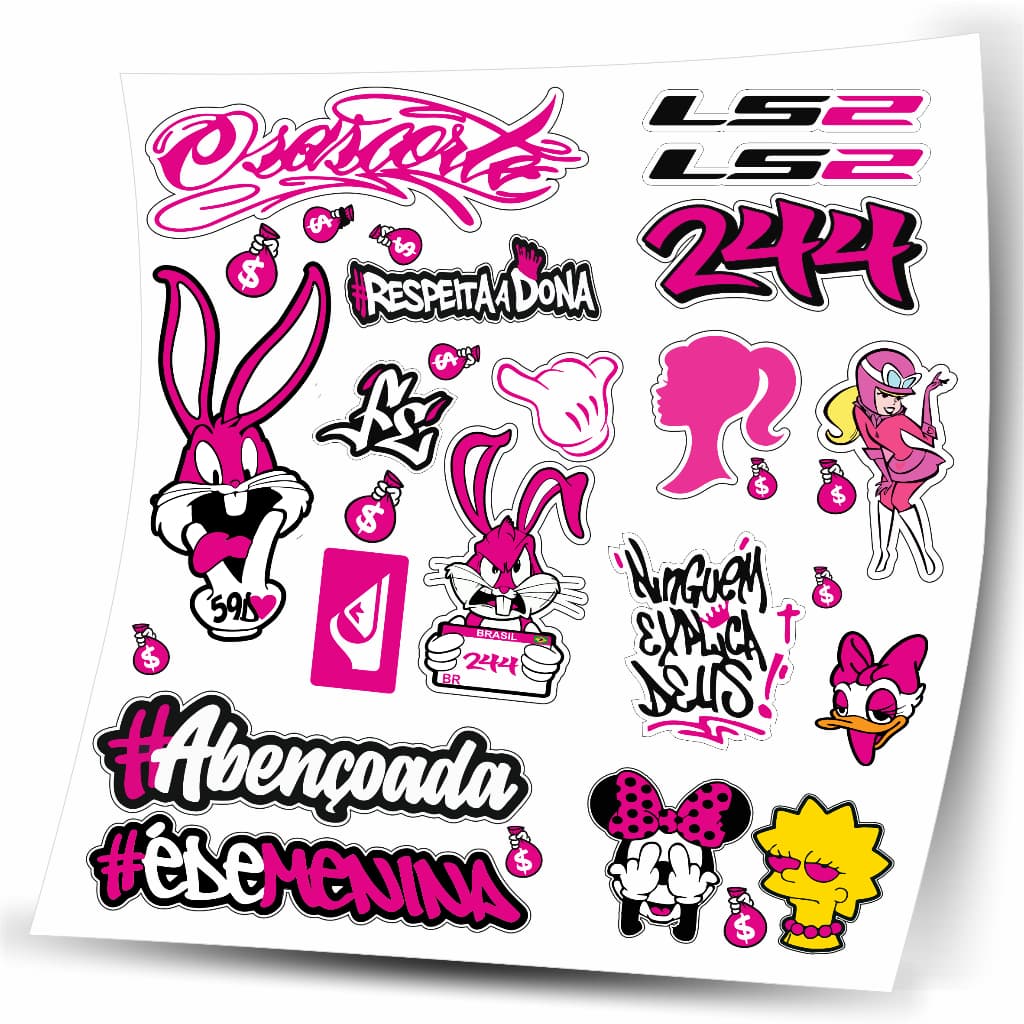 Cartela Adesivos Mulher Menina Carro Moto Bike Frases 244 Grau Osascorte C-3