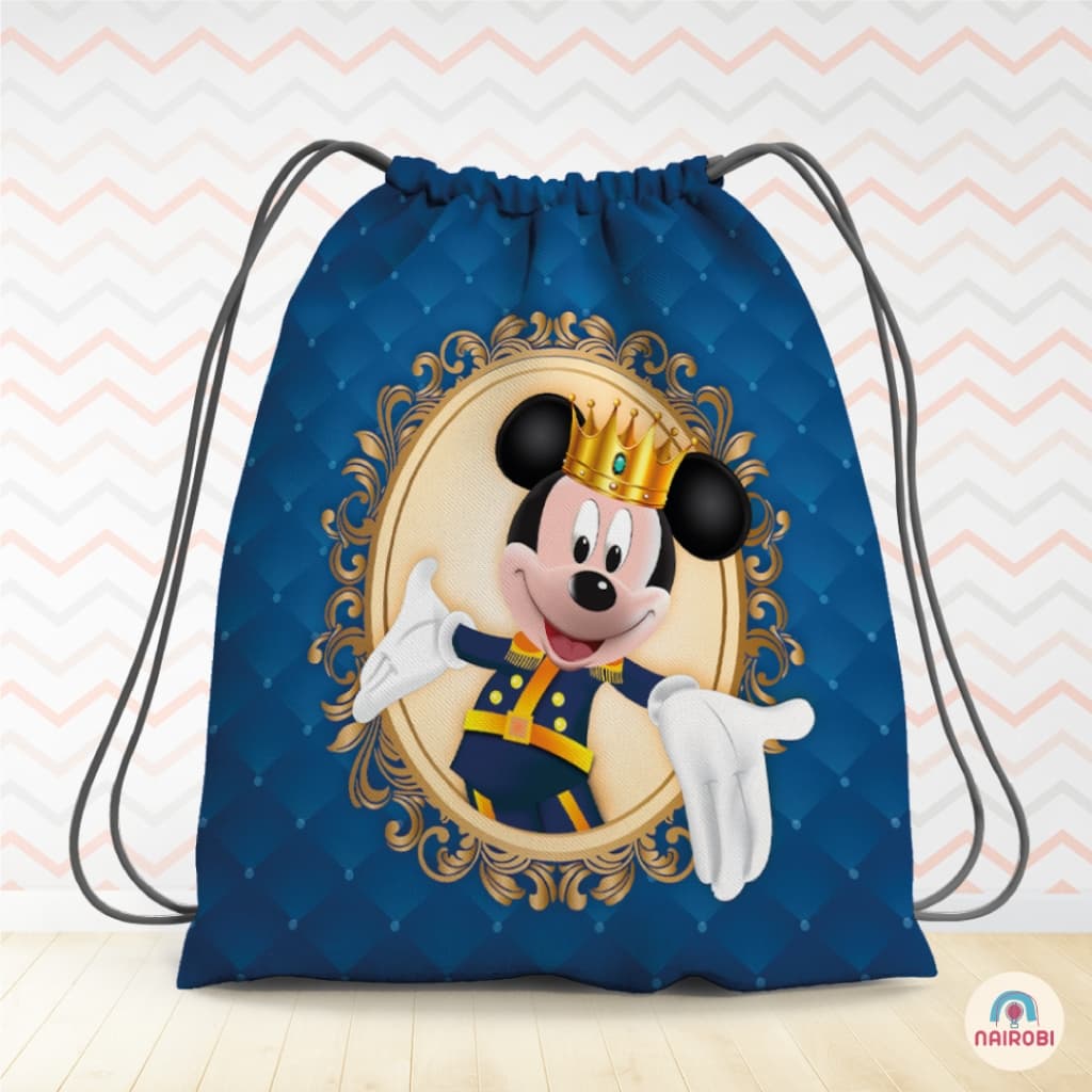Kit com 10 ou 15 mochilas Personalizada (Modelo Saco) 19x28 TAMANHO MÉDIO/Mickey Realeza - Mickey Príncepe